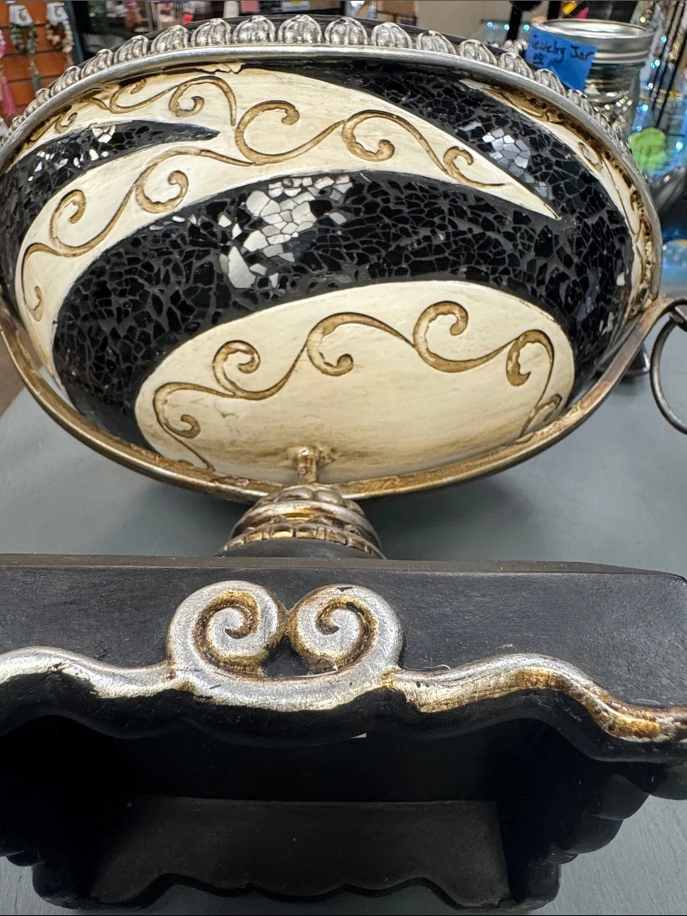 Decorative Black and Gold Pedestal Bowl
